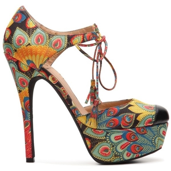 Modcloth Colorful Peacock Platform Stiletto Heels - Picture 1 of 6
